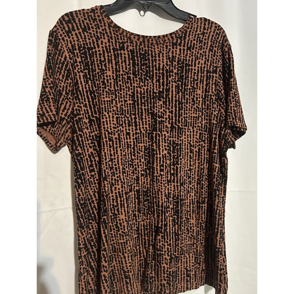Nine West Women's Brown Black Geometric Short Sleeve Rayon Spandex T-Shirt L